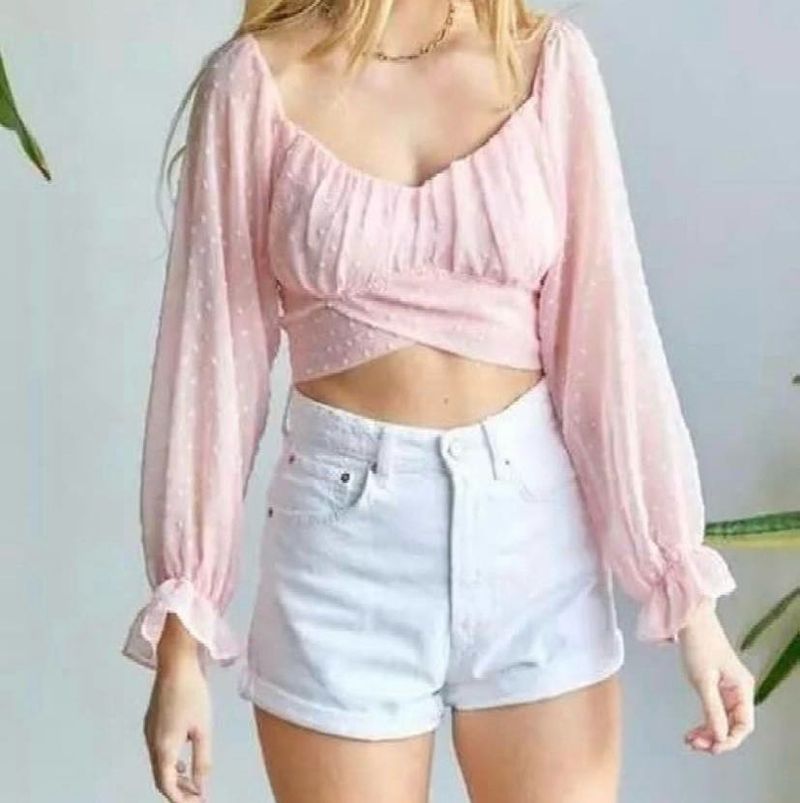 Chic Pink Swiss Dot Crop Top