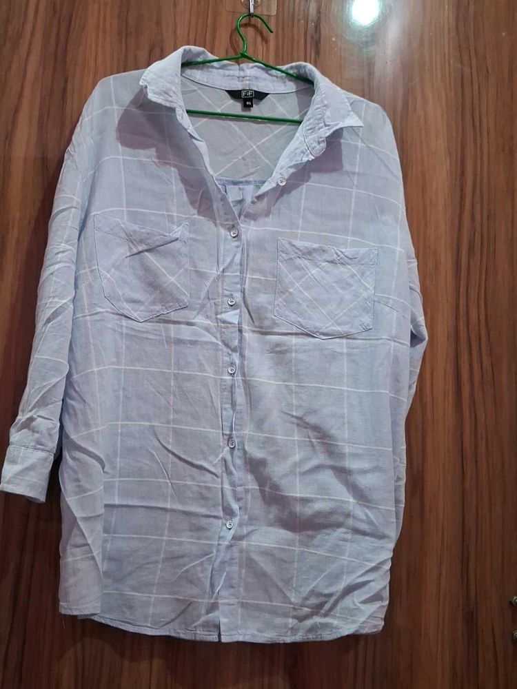 Light Blue Plaid Oversized Shirt