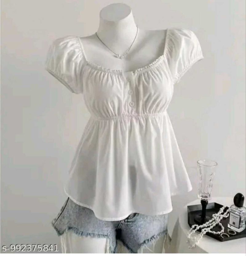 Chic White Square Neck Puff Sleeve Top