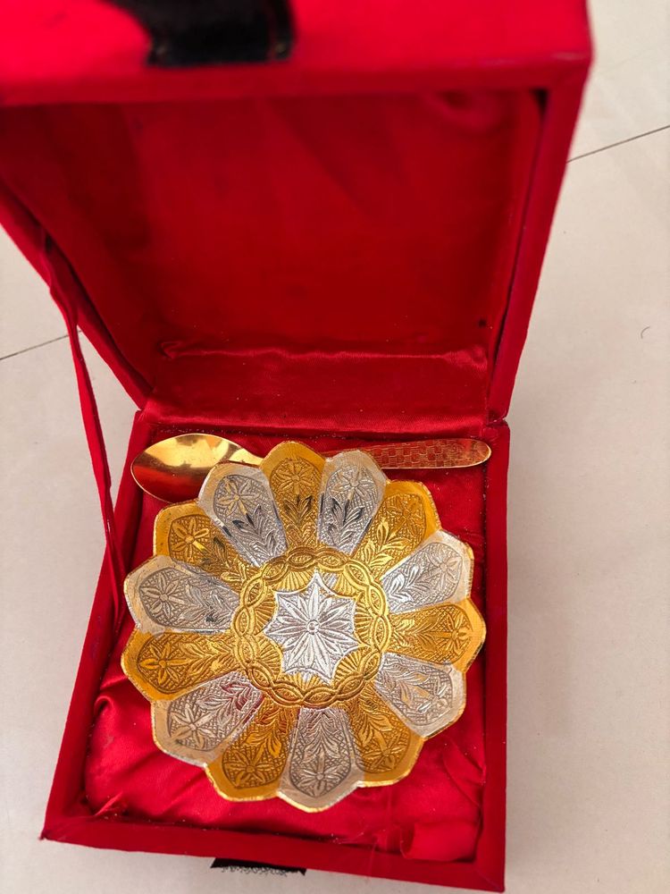 Decorative Floral Bowl with Spoon