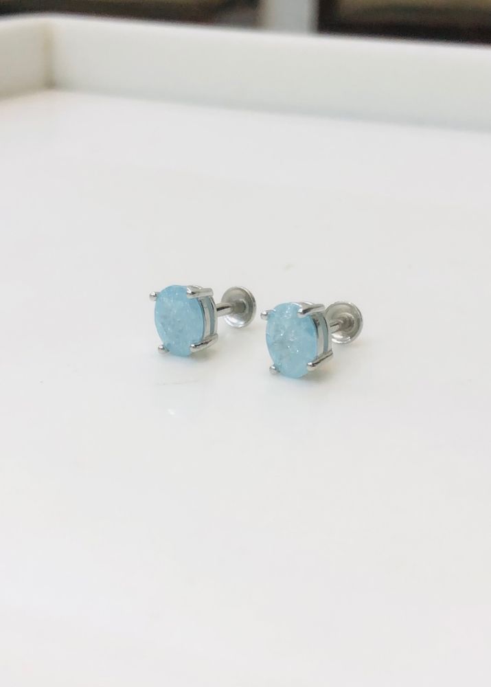 92.5 Silver Blue Diamond Earring Pair