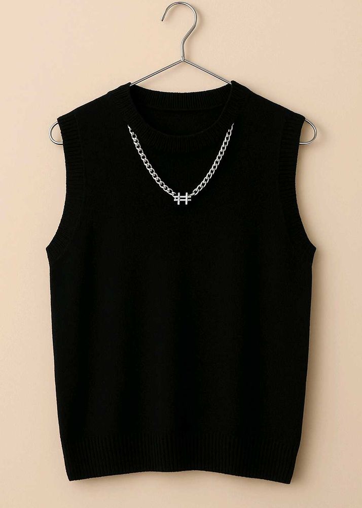 Sleeveless Black Vest with Chain Detail