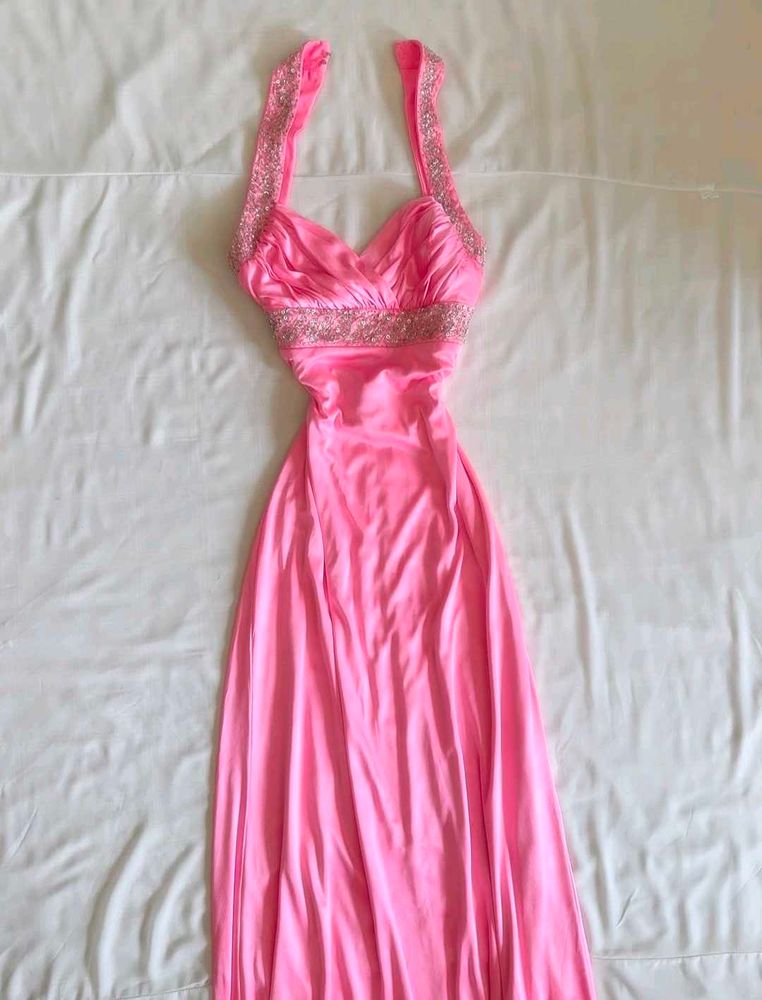 Stunning Pink Embellished Halter Neck Dress
