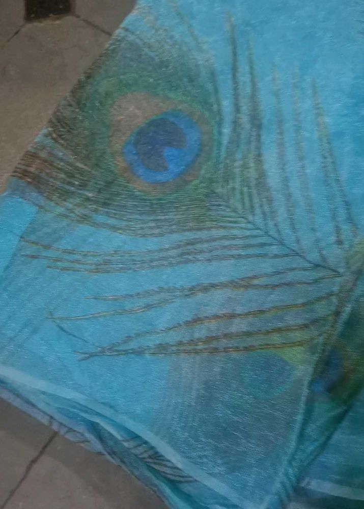 Beautiful 3D peacock feather saree