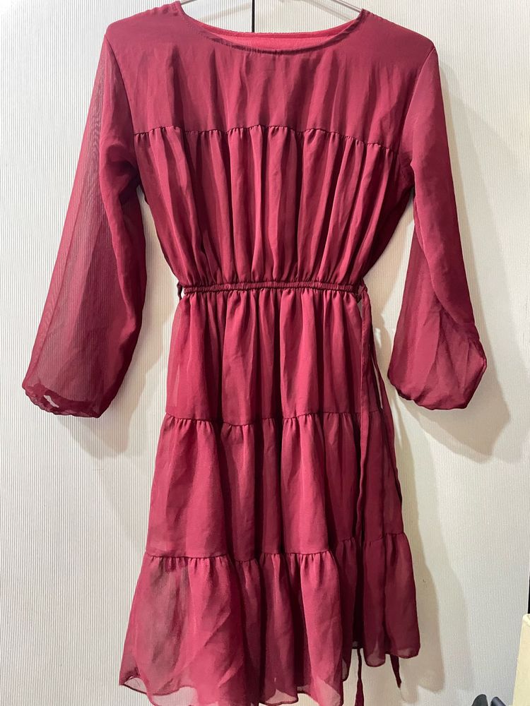 Burgundy Tiered Chiffon Dress