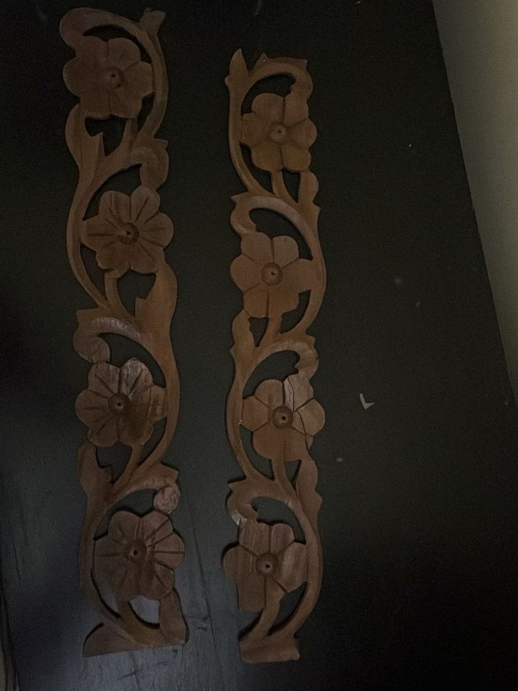 Vintage Wooden Floral Carvings (Set of 2)