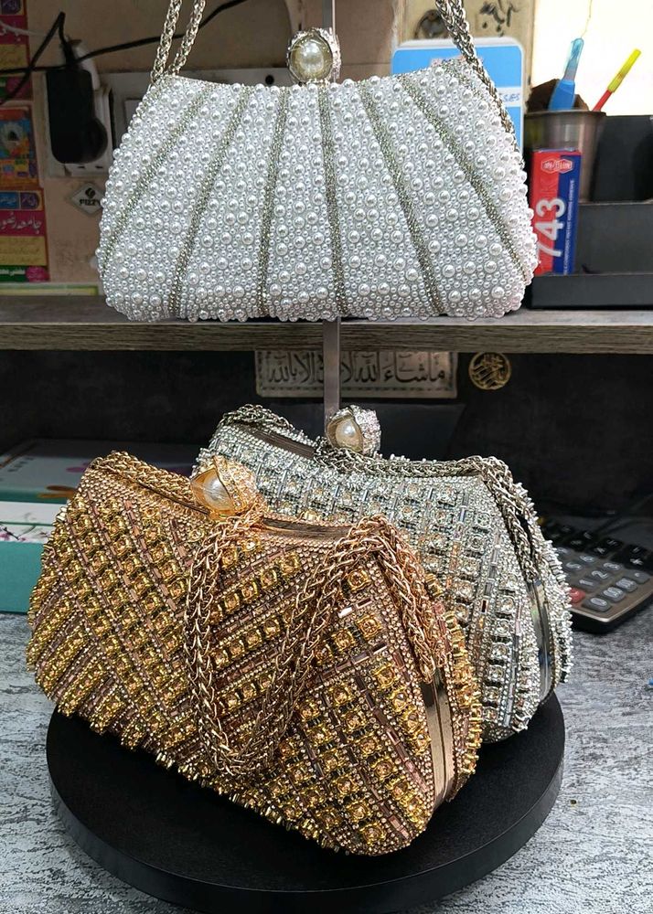 Embellished Pearl &amp; Crystal Clutch Bags