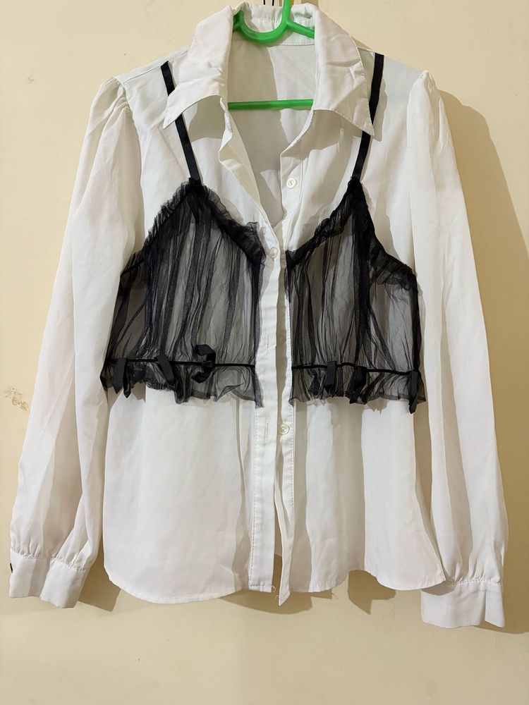 Elegant White Shirt with Black Detail