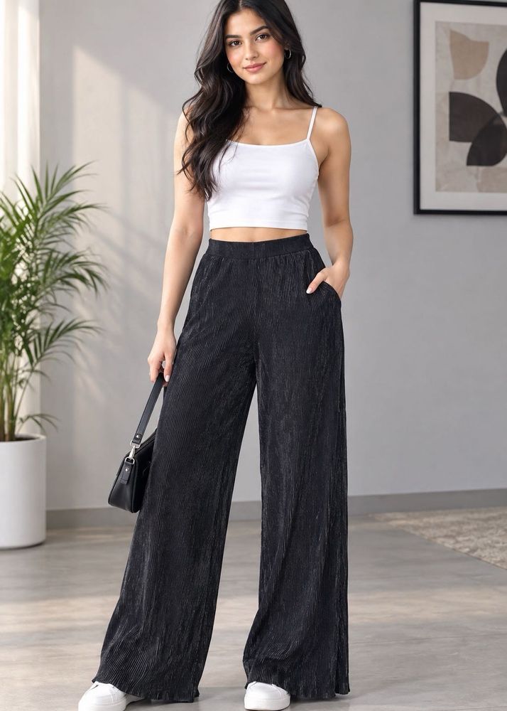 Barshika Black Pleated Wide Leg Pants