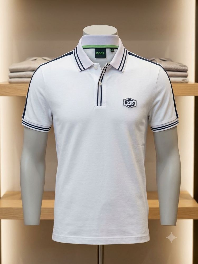 BOSS White Polo TShirt with Navy Accents