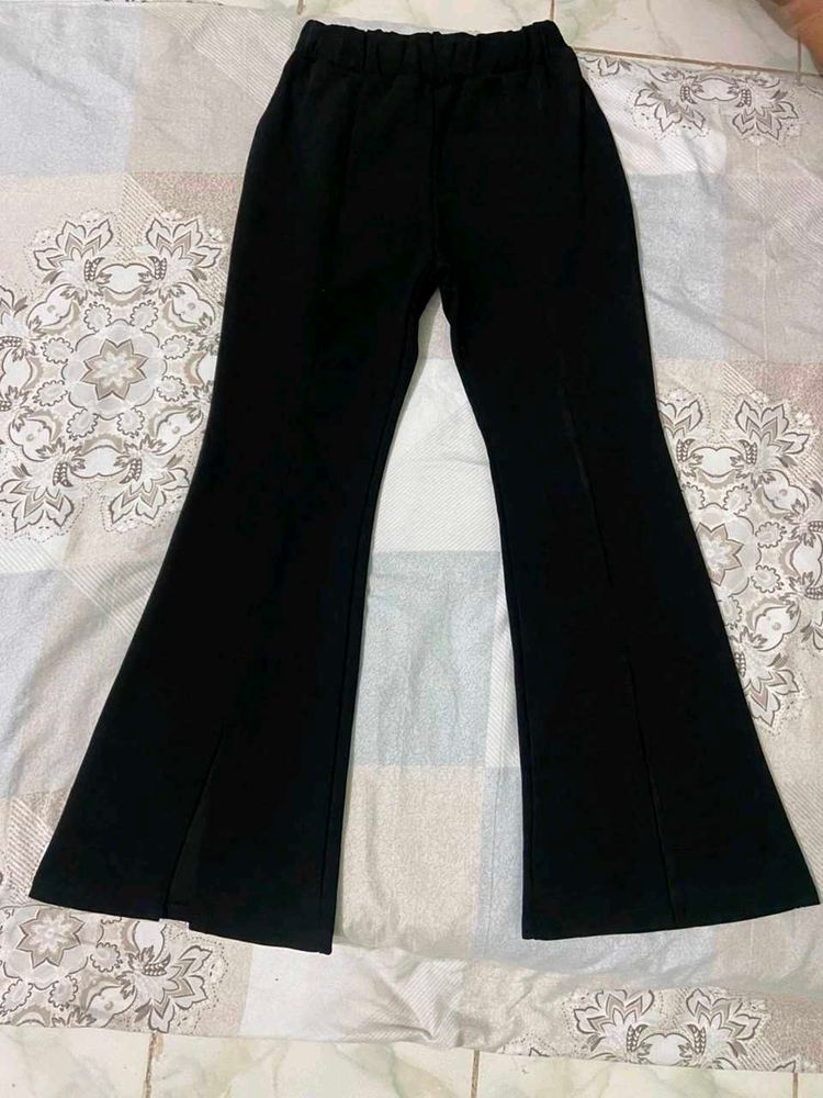 Black Flared Split Pants