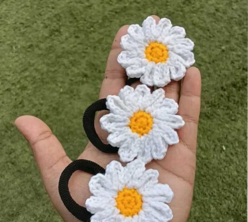 Handmade Crochet Daisy Hair Tie