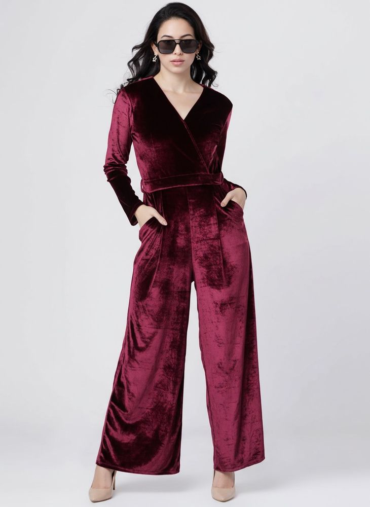 Tokyo Talkies Burgundy Velvet Jumpsuit XL