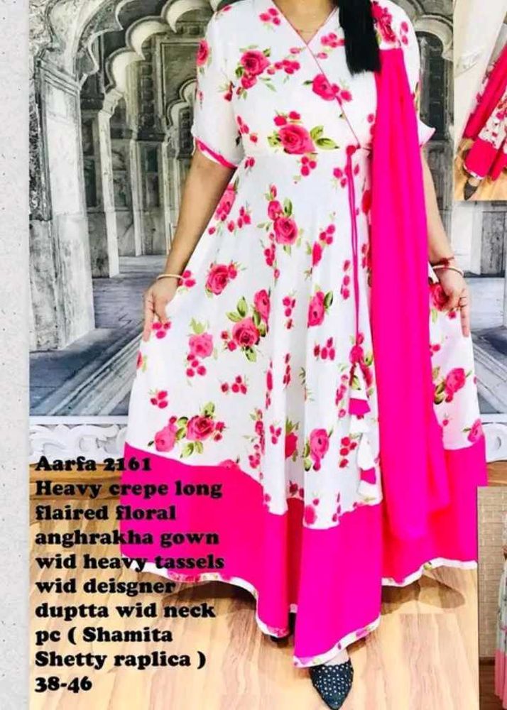 White And Pink Floral Gown, Ethnic Wear