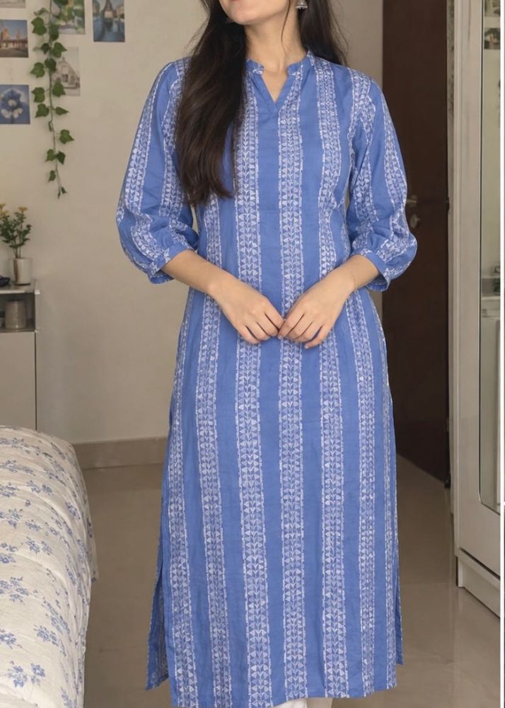 Blue Striped Cotton Kurta