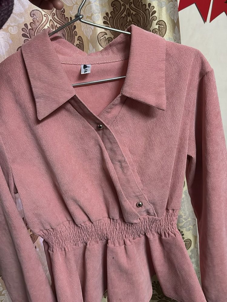 Peach Corduroy Peplum Top