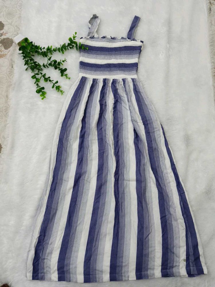 Blue Striped Maxi Dress with pockets