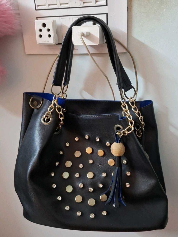 Stylish Black Tote Bag with Embellishments