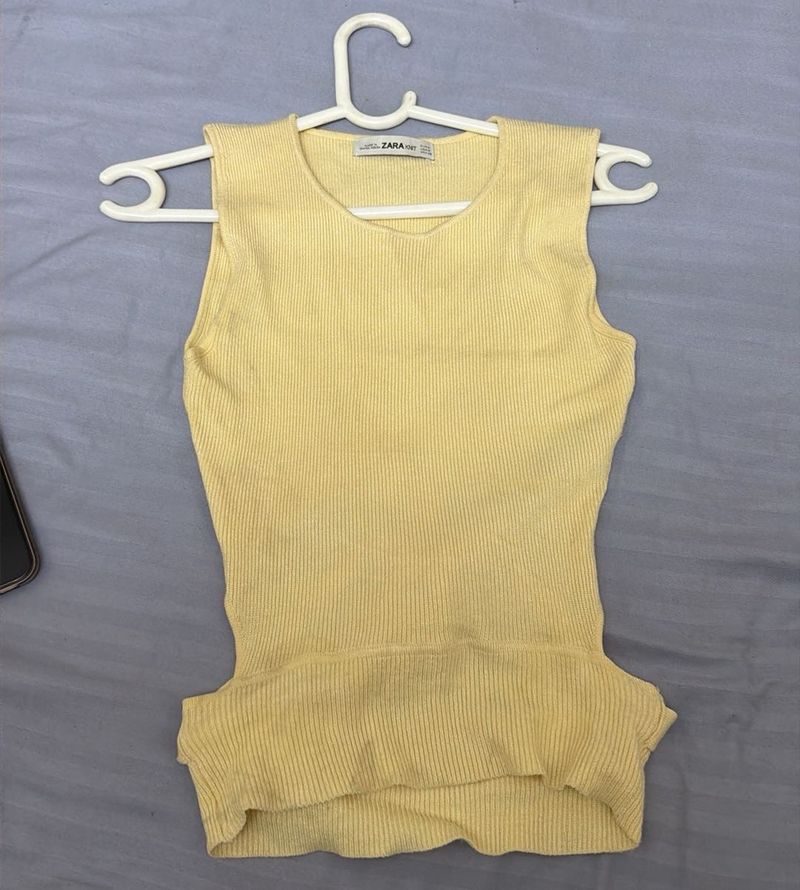 ZARA Yellow Ribbed Sleeveless Top