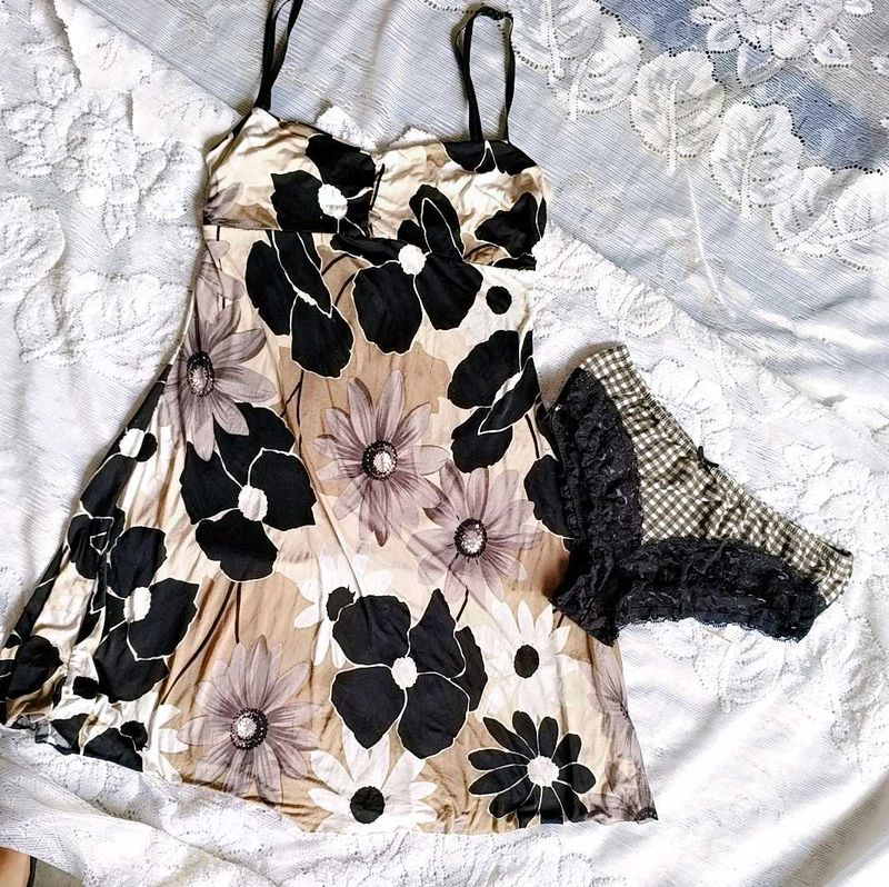 Floral print nighty with brief 👍