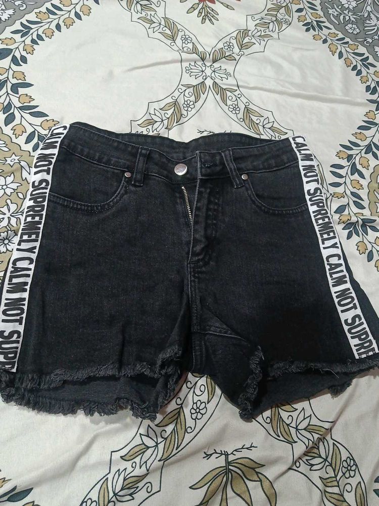 Black Denim Shorts with Side Tape