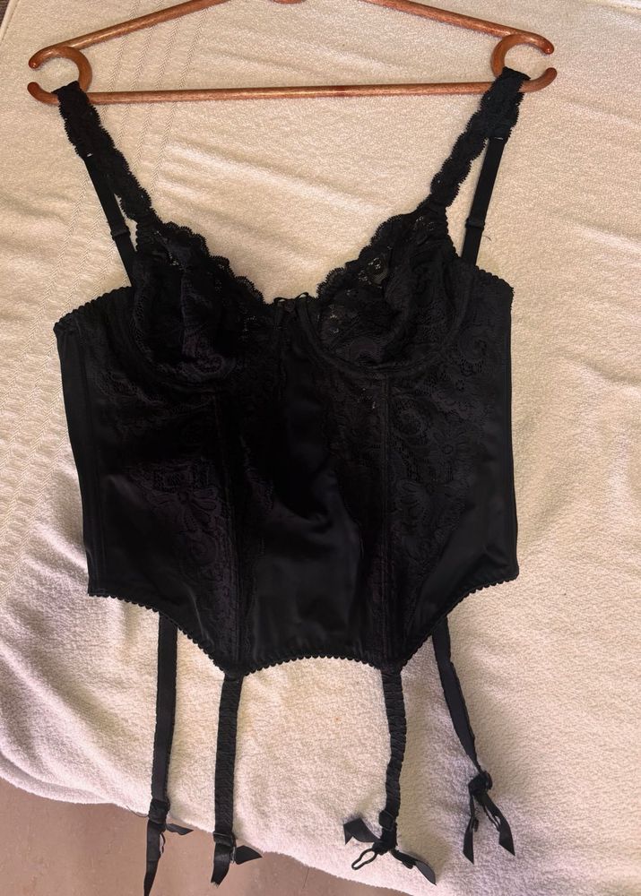 Black Lace Corset with Garter Straps
