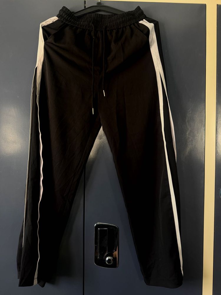 Black Track Pants with White Stripes