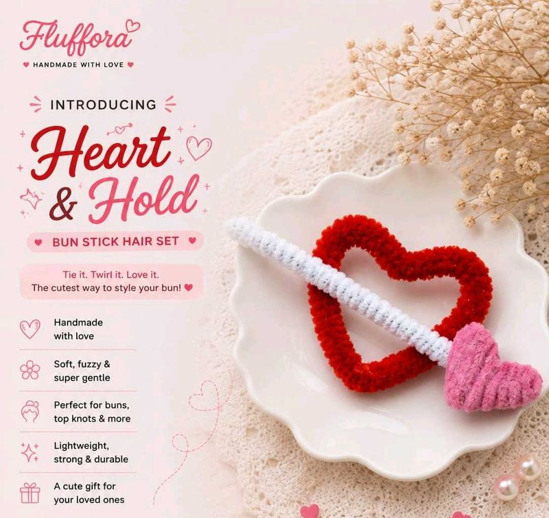 Handmade Heart Bun Stick Hair Set