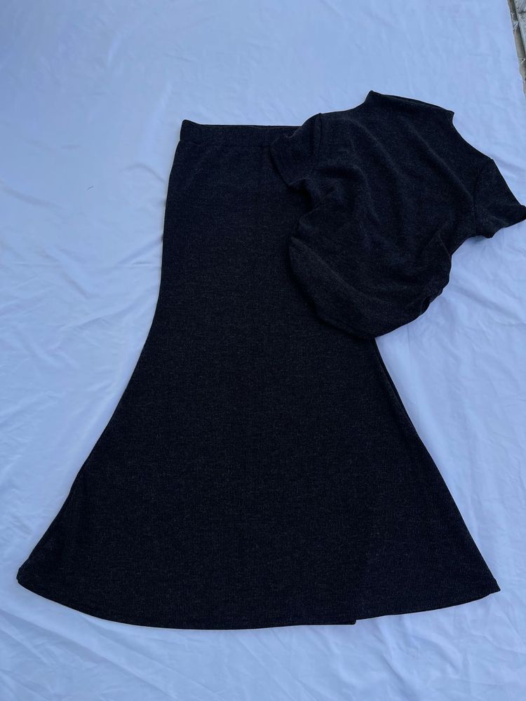 Dark Gray Knit Skirt and top Co-ords