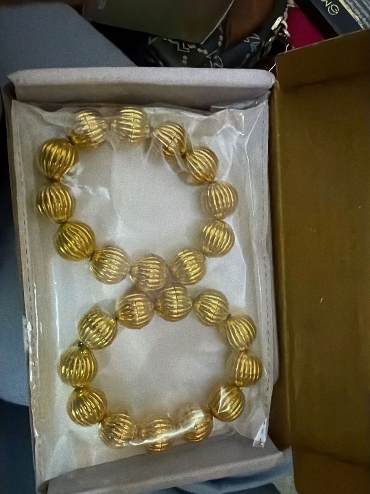 Elegant Gold Tone Beaded Bracelets (Set of 2)