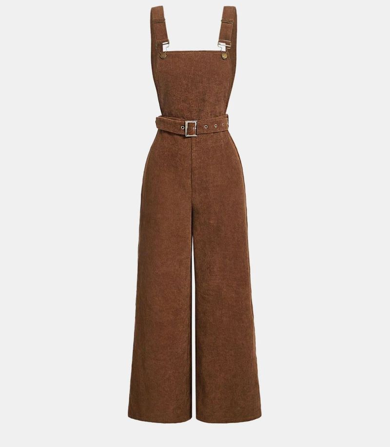 Brown Corduroy Jumpsuit with Belt