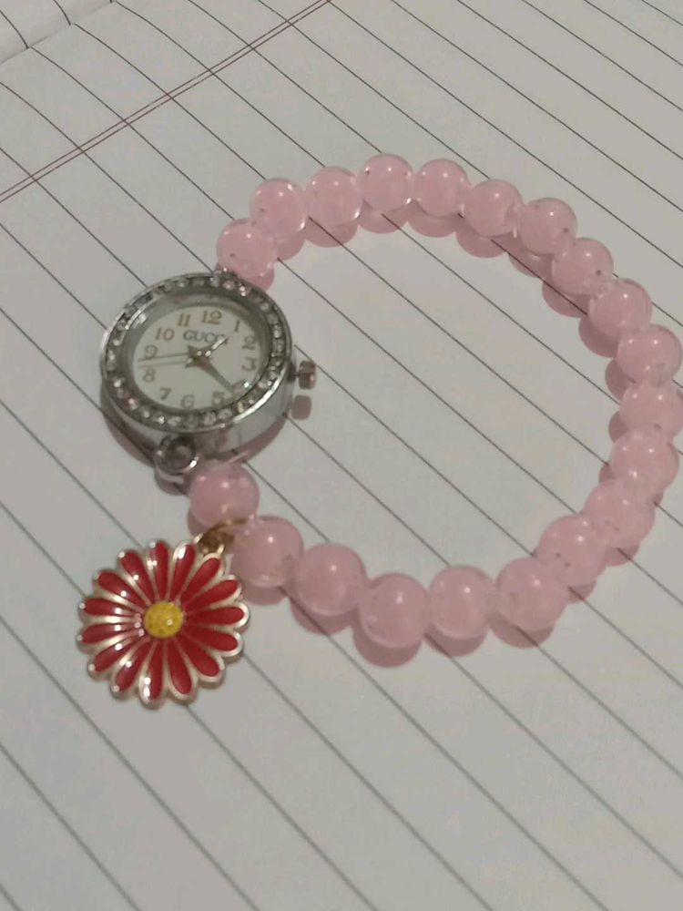 Pink Beaded Bracelet Watch