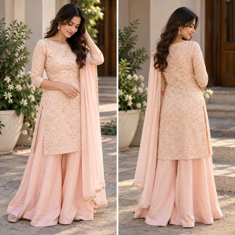 Elegant Peach Kurta Set with Palazzo
