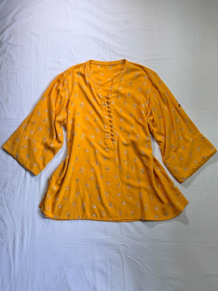 Mustard Floral Print Kurta