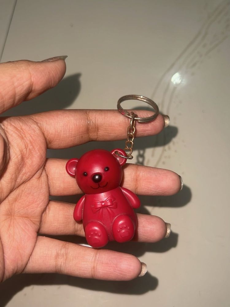 Cute Red Teddy Bear Keychain lipstick 💄