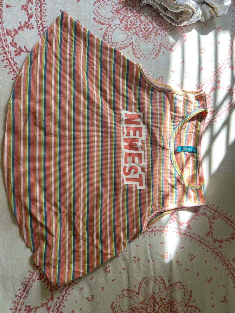 Striped Tank Top with "Newest" Graphic