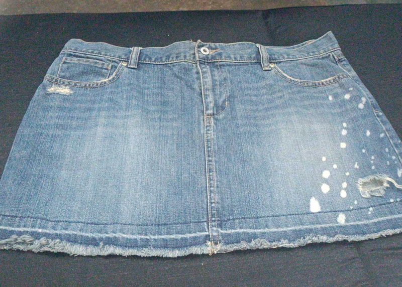 Distressed Denim Mini Skirt