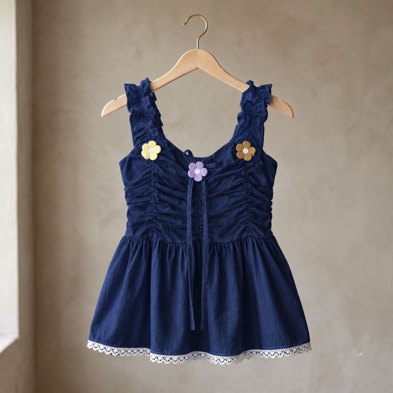 NEW Cute Blue Dress with Flower Appliques