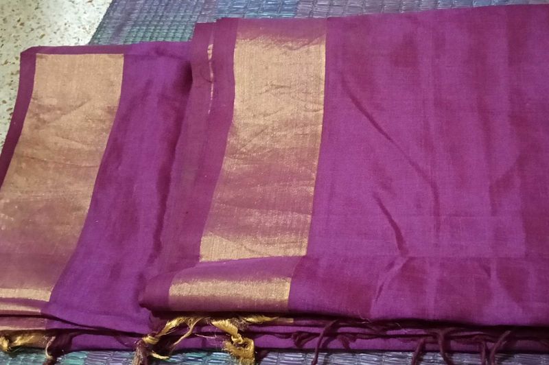 Magenta Cotton Silk Saree with blouse
