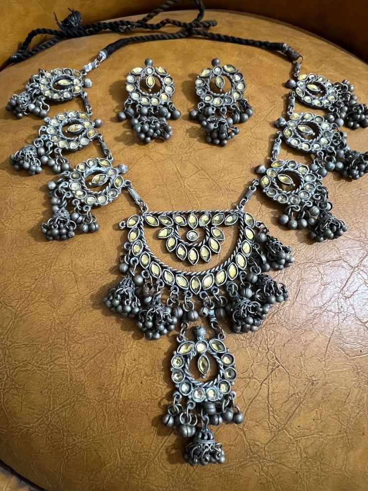 Oxidized Silver Necklace and Earring Set