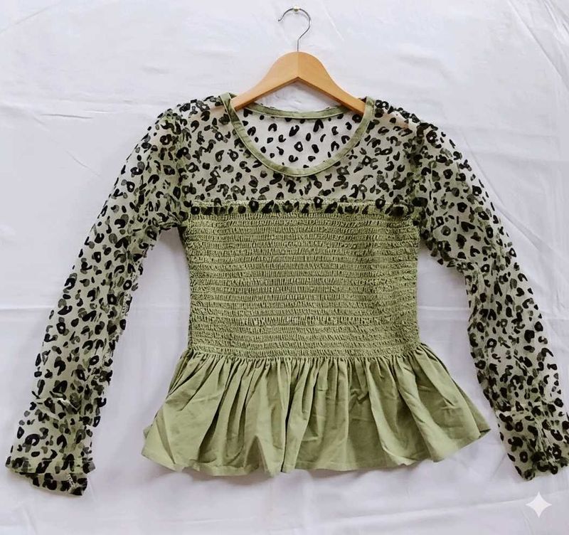 Leopard Smocked Peplum Top