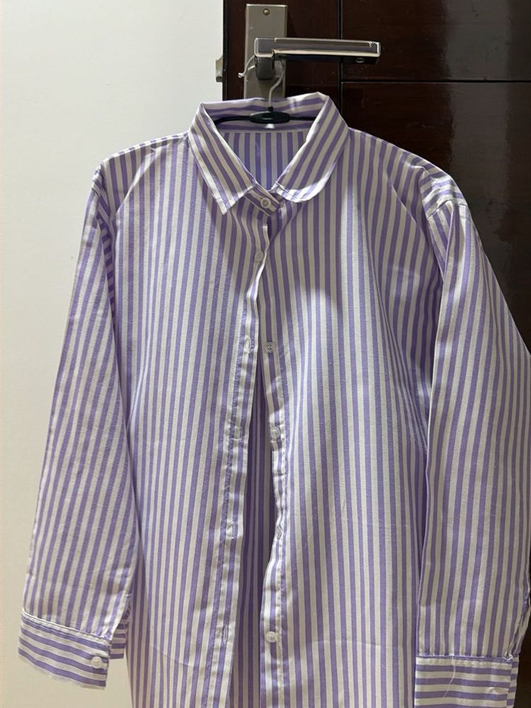 (S) Lavender Striped Button-Up Shirt