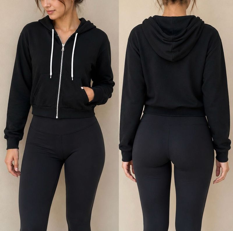 Cropped Black Zip-Up Hoodie