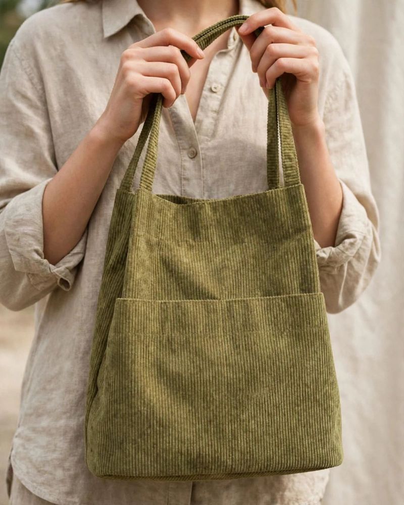 Corduroy Tote Bag - Olive Green