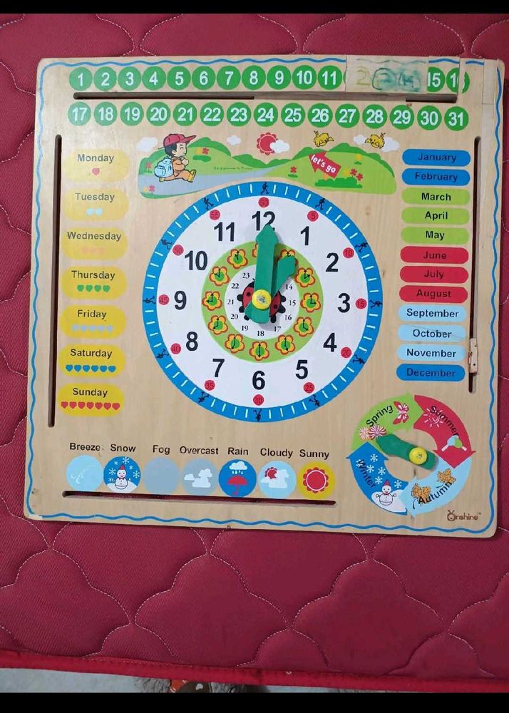 Wooden Learning Clock &amp; Calendar Board
