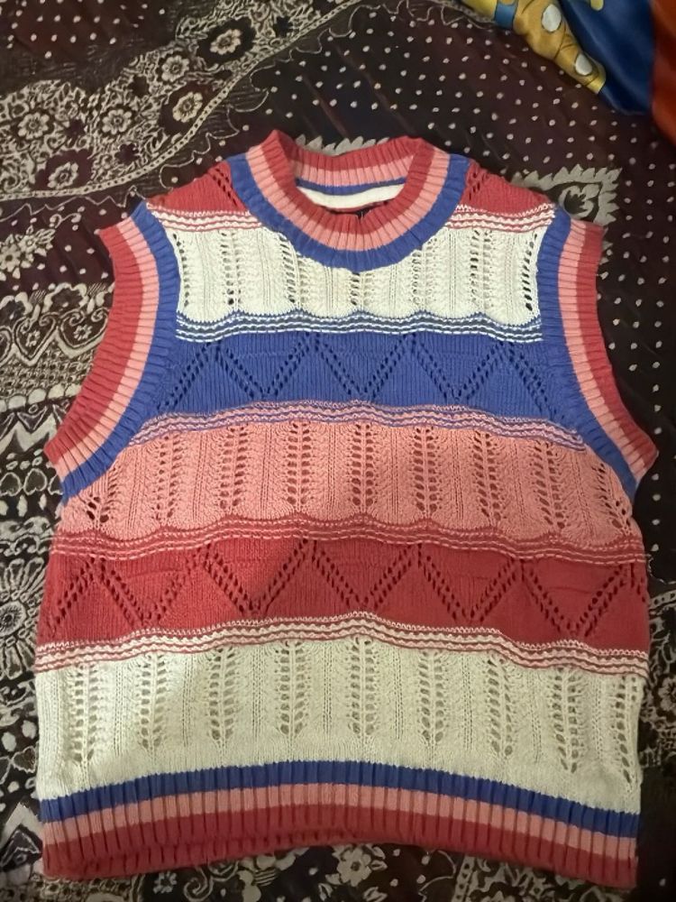 Colorful Striped Knit Sweater Vest