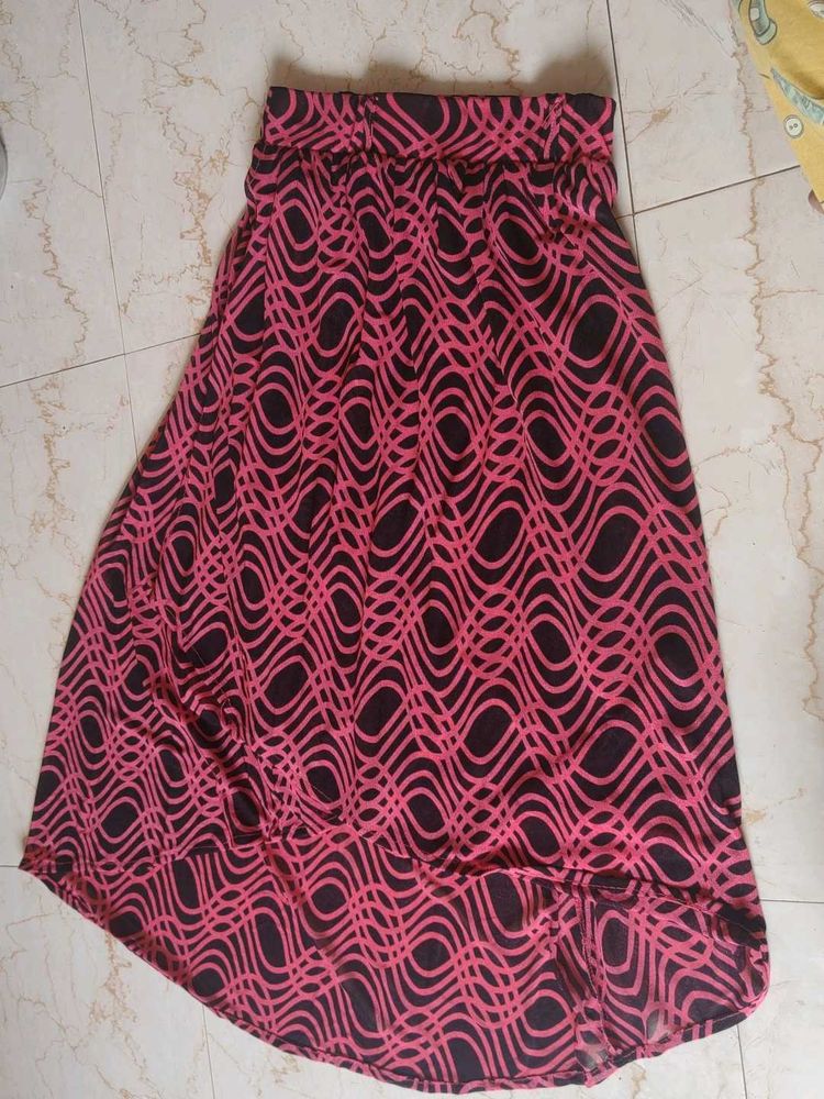 Flowy Pink &amp; Black Abstract Print Skirt
