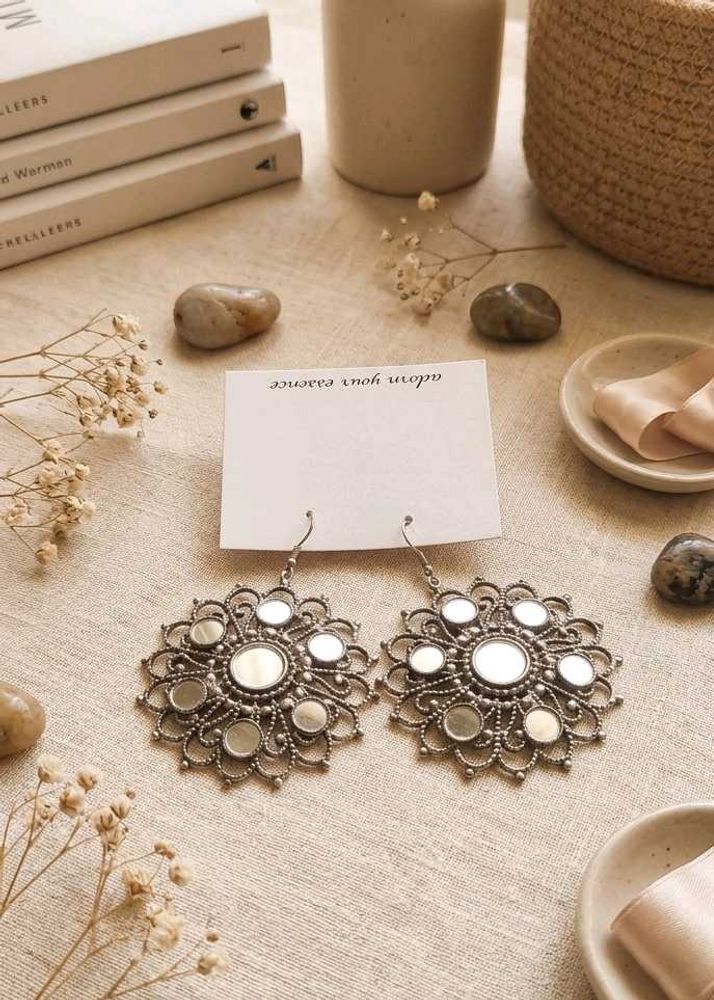 Oxidised Mirror Work Earrings