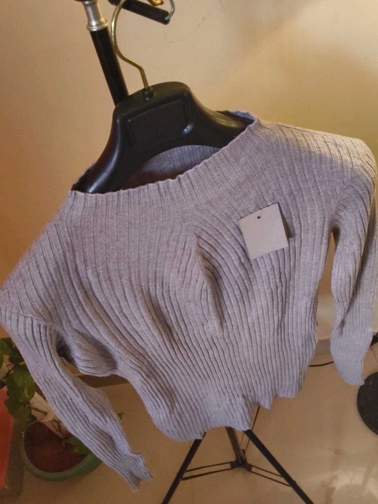 New Korean Ribbed Mock Neck Long Sleeve Top