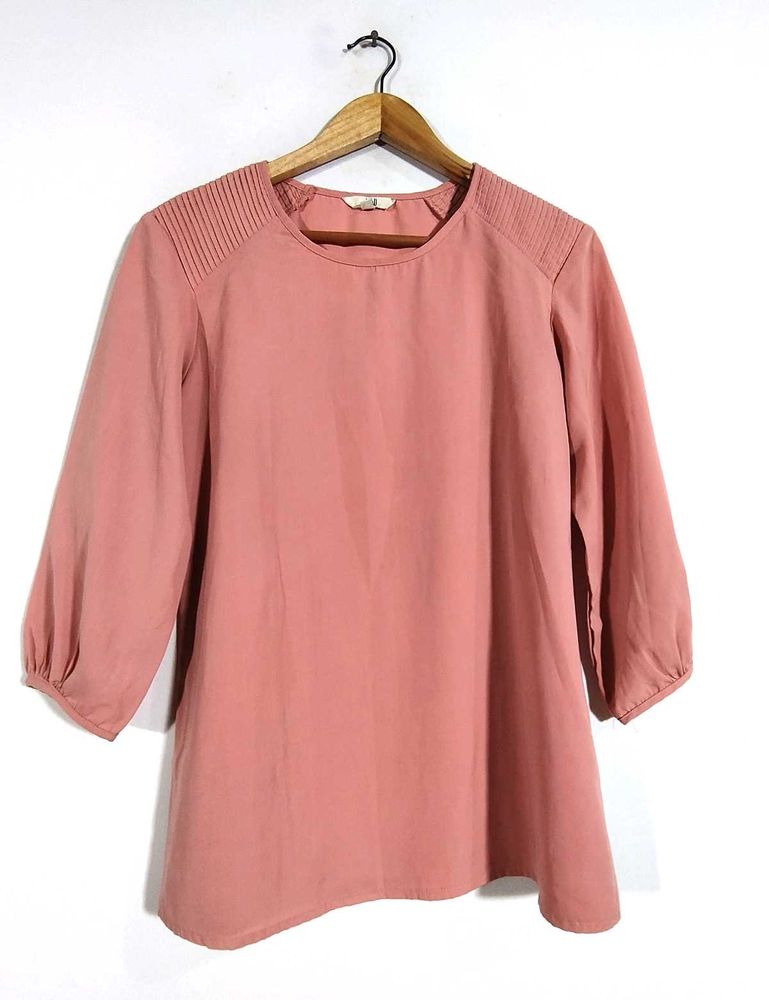 Dusty Rose Pleated Shoulder Blouse